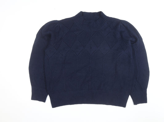 Fat Face Women's Blue High Neck Knit Jumper Size 22