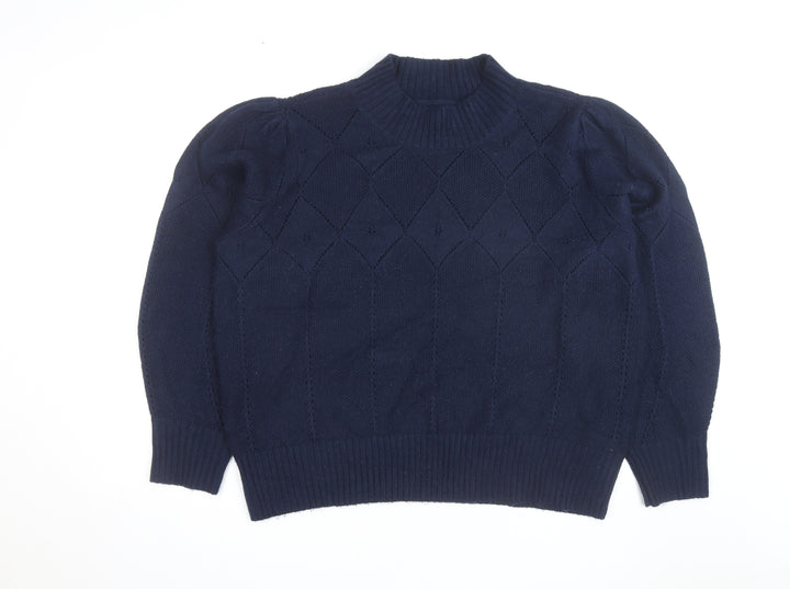 Fat Face Women's Blue High Neck Knit Jumper Size 22