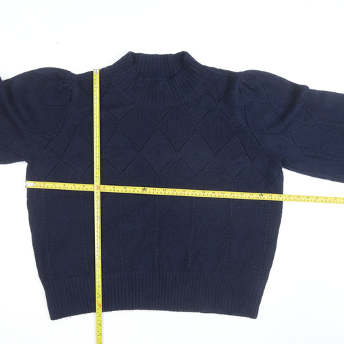 Fat Face Women's Blue High Neck Knit Jumper Size 22