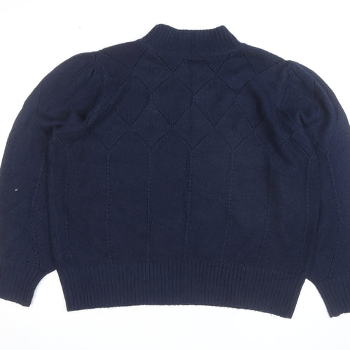 Fat Face Women's Blue High Neck Knit Jumper Size 22