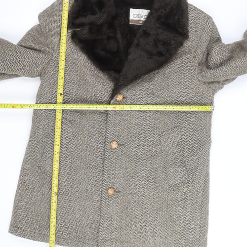 Cresco Men's Grey Wool Tweed Overcoat with Faux Fur Collar Size 40