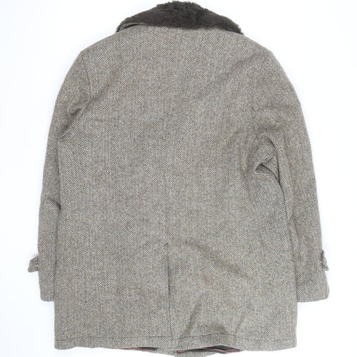 Cresco Men's Grey Wool Tweed Overcoat with Faux Fur Collar Size 40