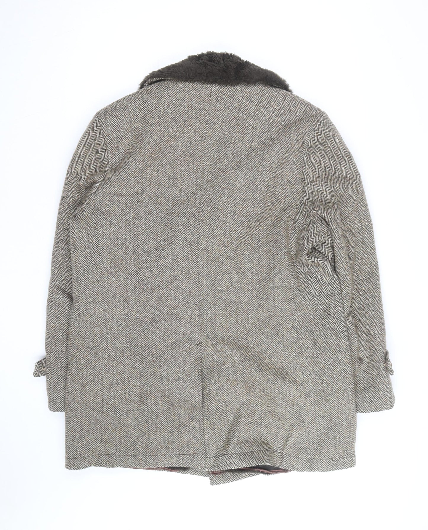 Cresco Men's Grey Wool Tweed Overcoat with Faux Fur Collar Size 40