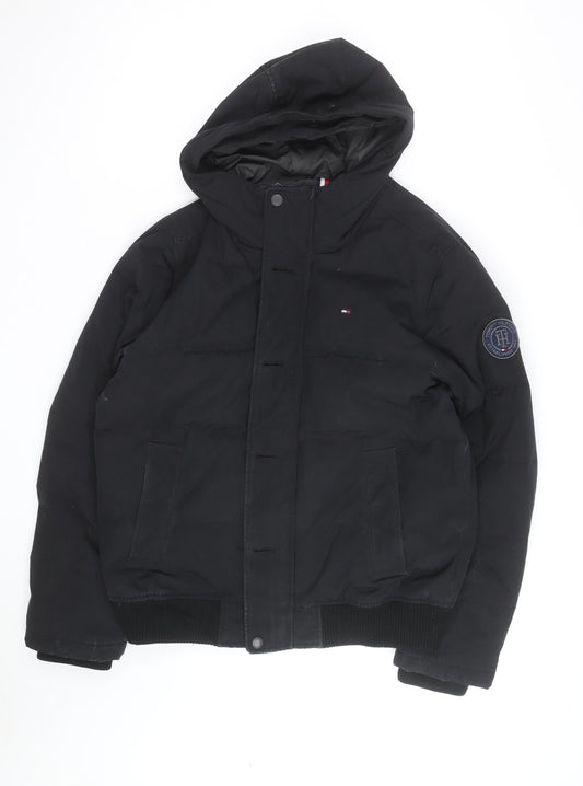 Tommy Hilfiger Men's Black Hooded Puffer Jacket Size M Winter Coat