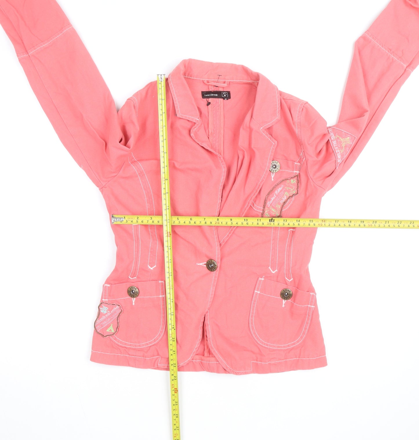 Zone Libre Women Pink Cotton Long Sleeve Button Blouse M