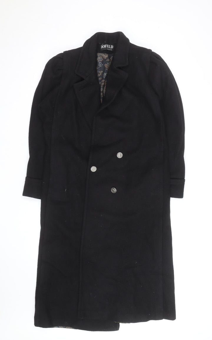 Jofeld Men’s Black Wool Long Overcoat Classic 40in
