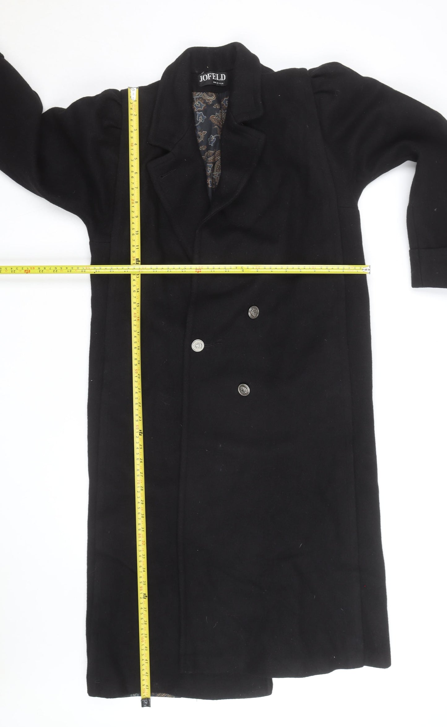 Jofeld Men’s Black Wool Long Overcoat Classic 40in