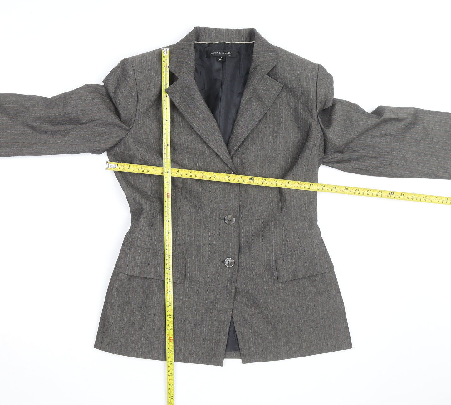 Anne Klein Women Grey Pinstripe Suit Jacket Size M Classic Fit