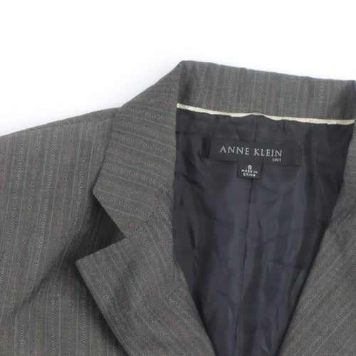 Anne Klein Women Grey Pinstripe Suit Jacket Size M Classic Fit