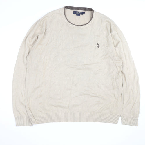 U.S. Polo Assn. Men’s Beige 2XL Cotton Crew Neck Pullover Jumper