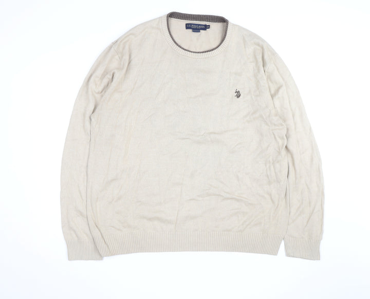 U.S. Polo Assn. Men’s Beige 2XL Cotton Crew Neck Pullover Jumper