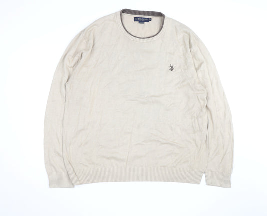 U.S. Polo Assn. Men’s Beige 2XL Cotton Crew Neck Pullover Jumper