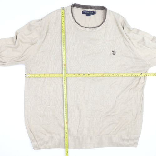U.S. Polo Assn. Men’s Beige 2XL Cotton Crew Neck Pullover Jumper