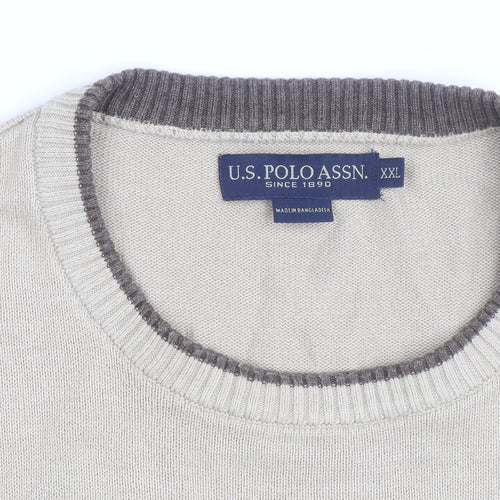 U.S. Polo Assn. Men’s Beige 2XL Cotton Crew Neck Pullover Jumper