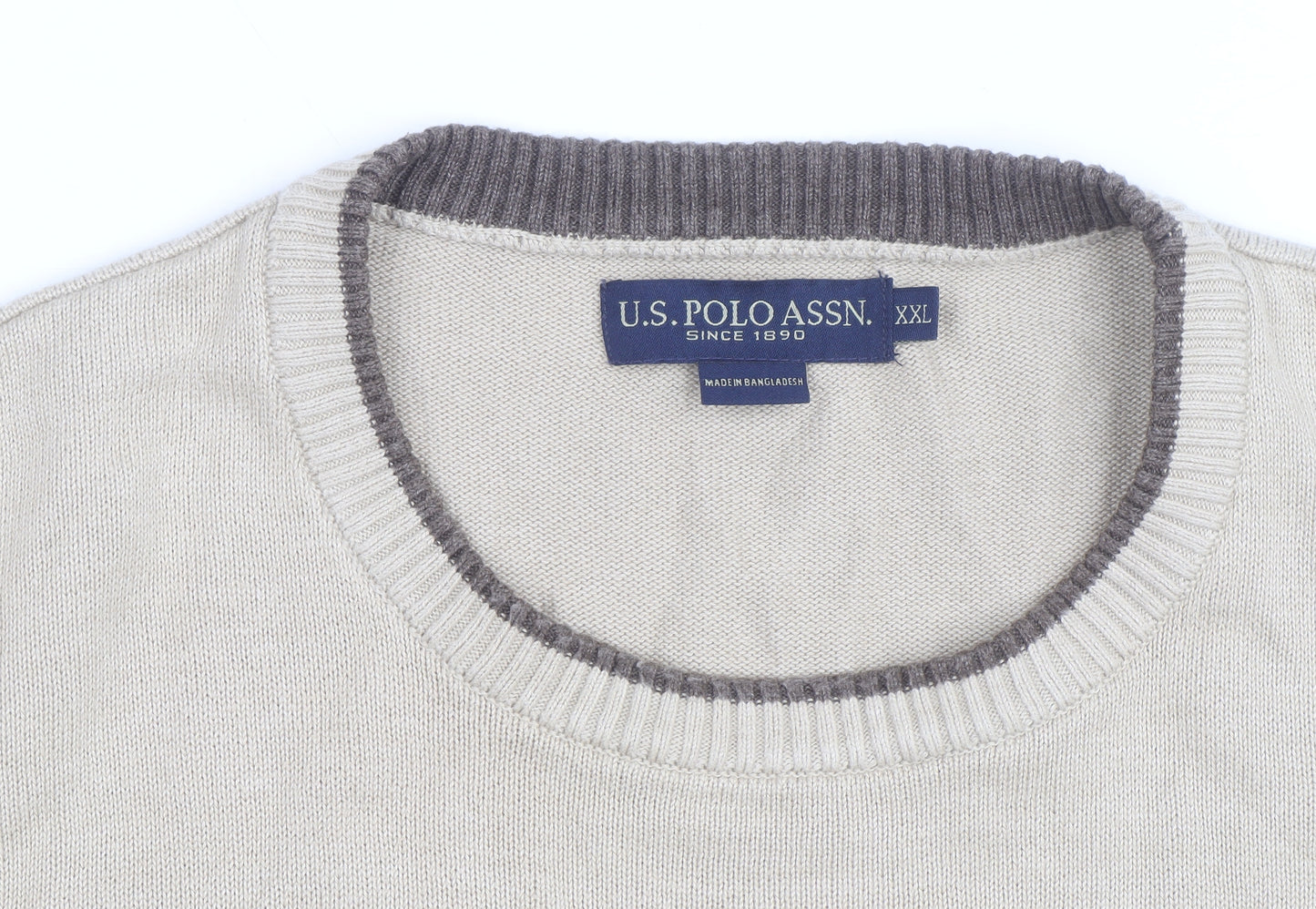 U.S. Polo Assn. Men’s Beige 2XL Cotton Crew Neck Pullover Jumper