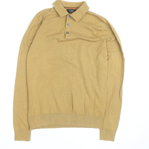 Next Men's Beige Cotton Collared Henley Jumper Size S