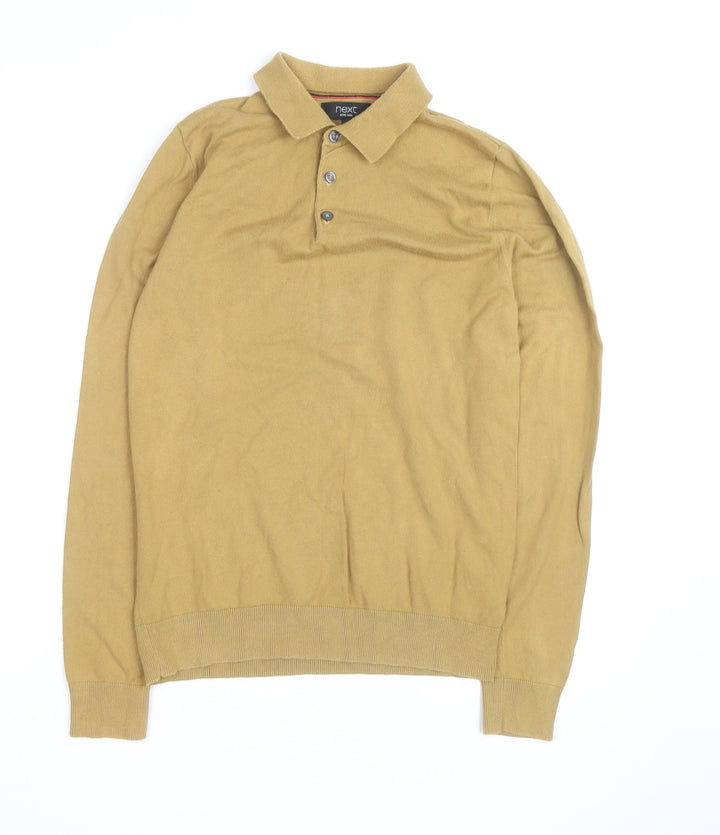 Next Men's Beige Cotton Collared Henley Jumper Size S