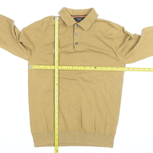 Next Men's Beige Cotton Collared Henley Jumper Size S