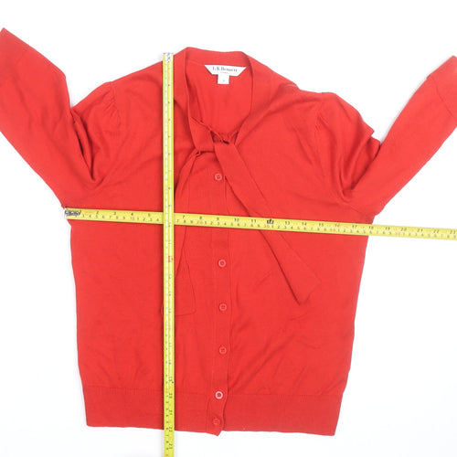 L.K.Bennett Red Silk Cotton Bow Cardigan S Unisex 3/4 Sleeve