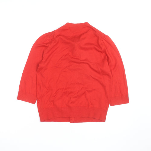 L.K.Bennett Red Silk Cotton Bow Cardigan S Unisex 3/4 Sleeve