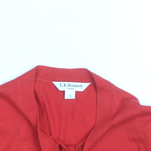 L.K.Bennett Red Silk Cotton Bow Cardigan S Unisex 3/4 Sleeve