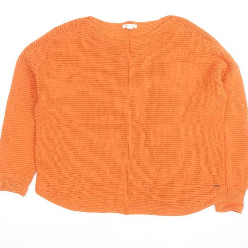 Weird Fish Women's Orange Chunky-Knit Cotton Jumper Size 12