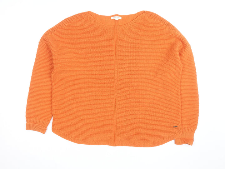 Weird Fish Women's Orange Chunky-Knit Cotton Jumper Size 12
