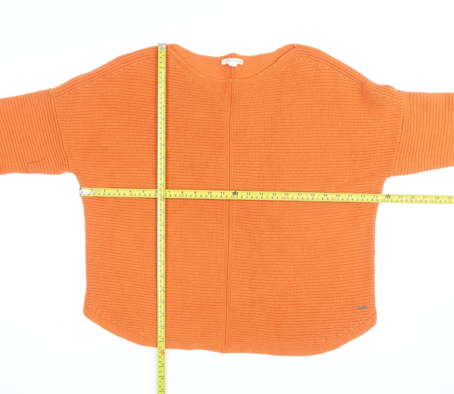 Weird Fish Women's Orange Chunky-Knit Cotton Jumper Size 12