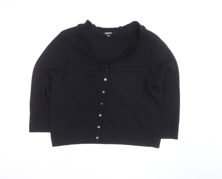 DKNY Women Black Cashmere Button Cardigan XL