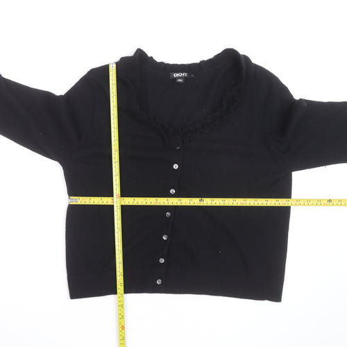 DKNY Women Black Cashmere Button Cardigan XL
