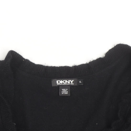 DKNY Women Black Cashmere Button Cardigan XL