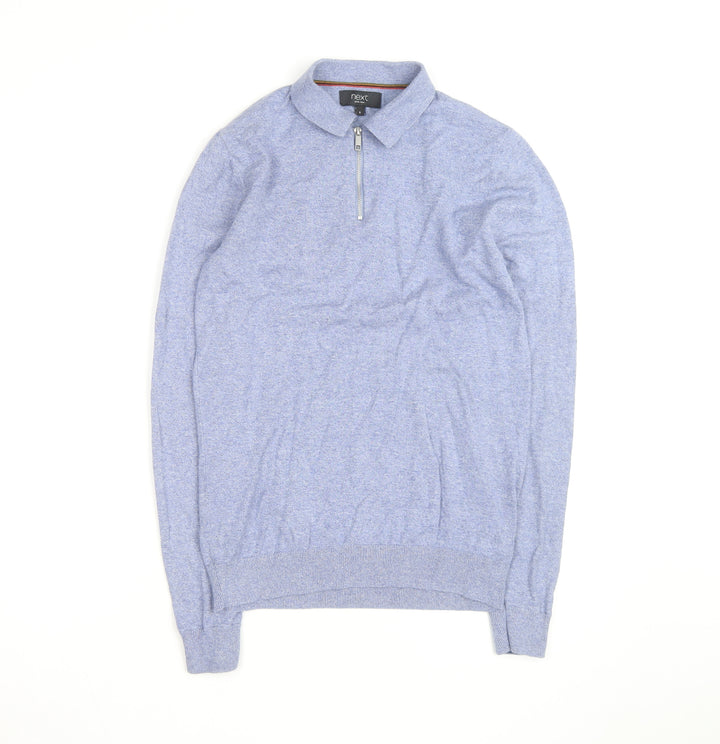 Next Mens Blue Collared 1/4 Zip Cotton Blend Jumper Size S