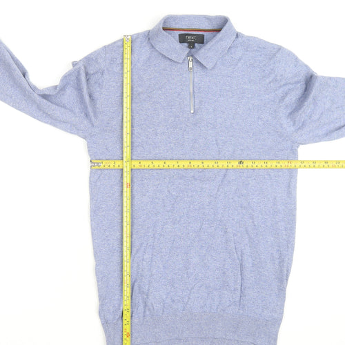 Next Mens Blue Collared 1/4 Zip Cotton Blend Jumper Size S