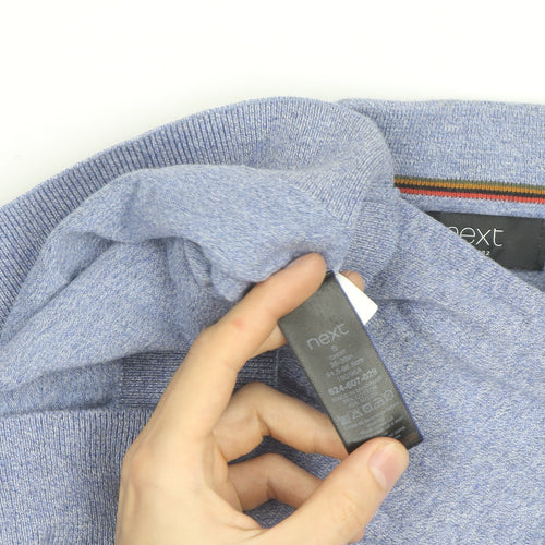 Next Mens Blue Collared 1/4 Zip Cotton Blend Jumper Size S