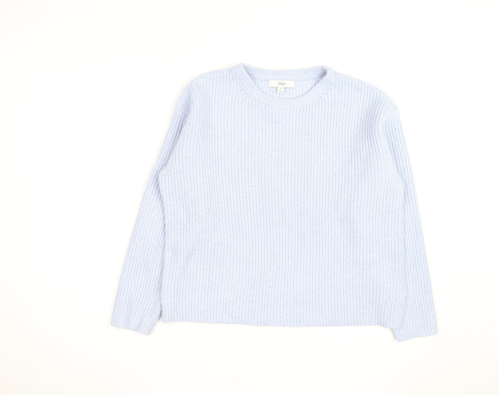Marks and Spencer Men's Blue Chunky Knit Crew Neck Jumper M