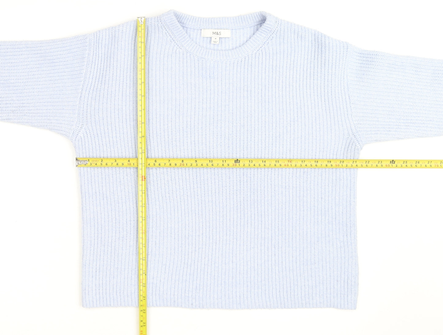 Marks and Spencer Men's Blue Chunky Knit Crew Neck Jumper M