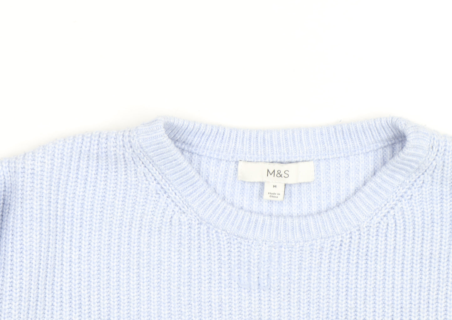 Marks and Spencer Men's Blue Chunky Knit Crew Neck Jumper M