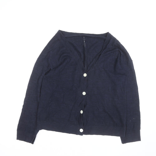 Jigsaw Women's Blue Linen Cotton V-Neck Cardigan M