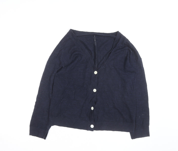 Jigsaw Women's Blue Linen Cotton V-Neck Cardigan M
