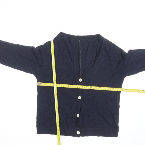 Jigsaw Women's Blue Linen Cotton V-Neck Cardigan M