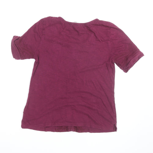 White Stuff Women's Purple Cotton Embroidered V-Neck T-Shirt Size 12