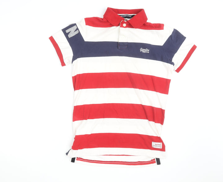 Superdry Men's Red Navy White Striped Polo Shirt XL Classic Fit