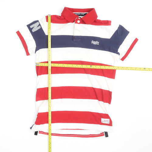 Superdry Men's Red Navy White Striped Polo Shirt XL Classic Fit