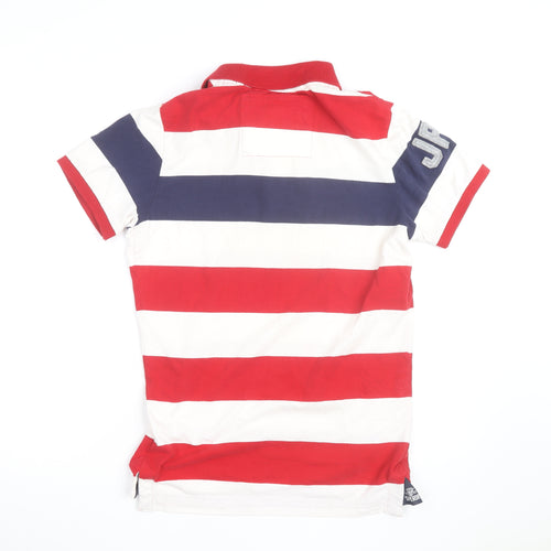 Superdry Men's Red Navy White Striped Polo Shirt XL Classic Fit