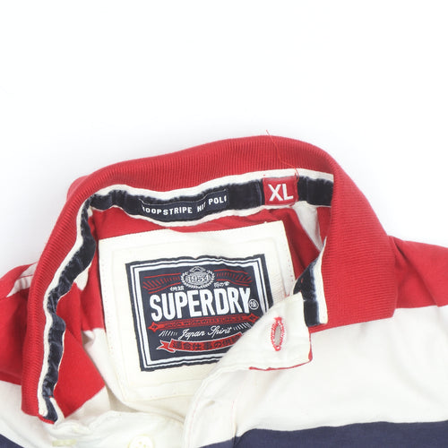 Superdry Men's Red Navy White Striped Polo Shirt XL Classic Fit