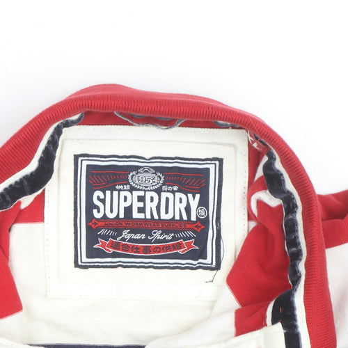 Superdry Men's Red Navy White Striped Polo Shirt XL Classic Fit