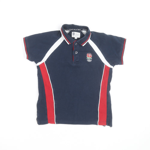 England Rugby Boys Blue Polo Shirt 9-10 Years Cotton Embroidered Sports Top