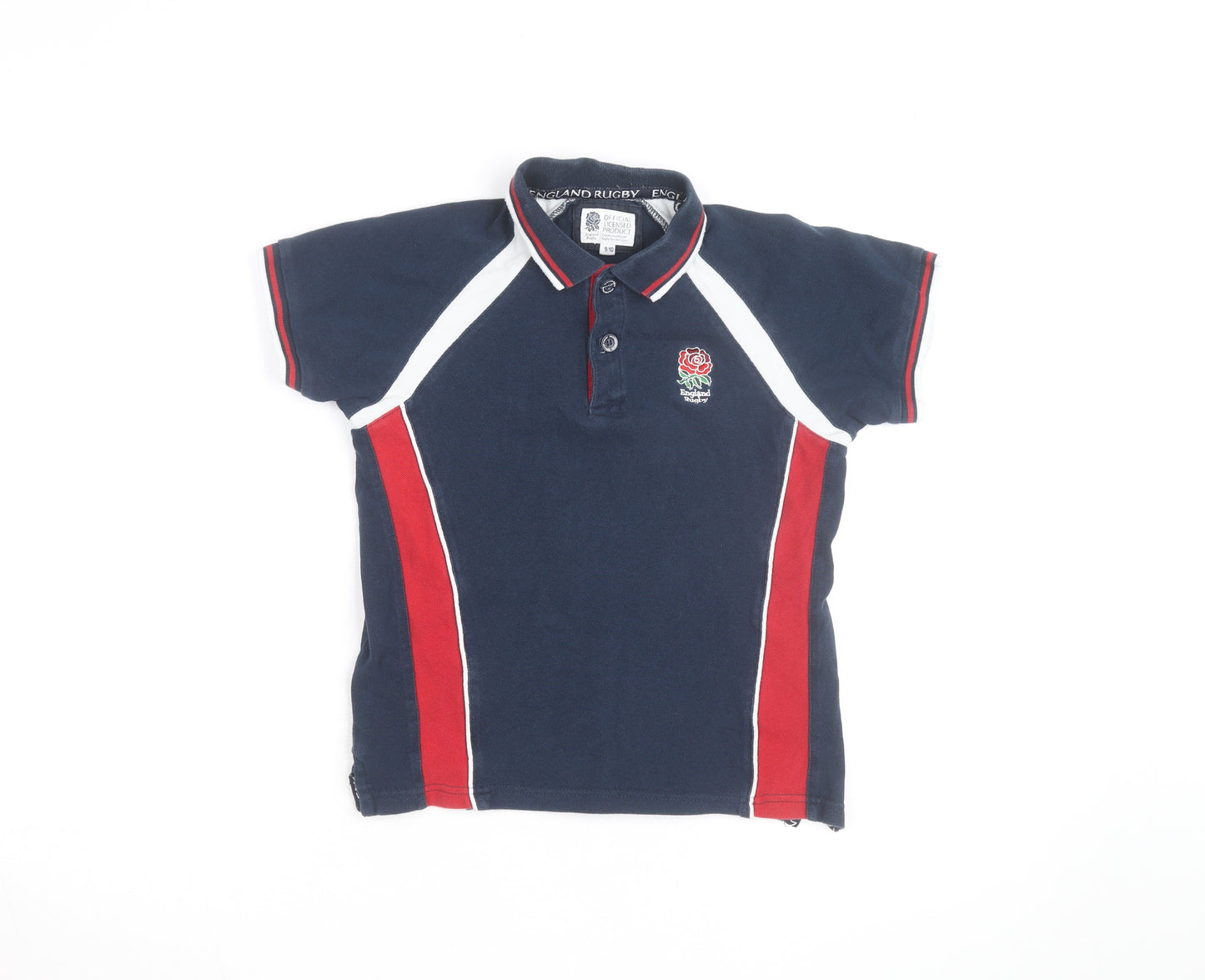 England Rugby Boys Blue Polo Shirt 9-10 Years Cotton Embroidered Sports Top