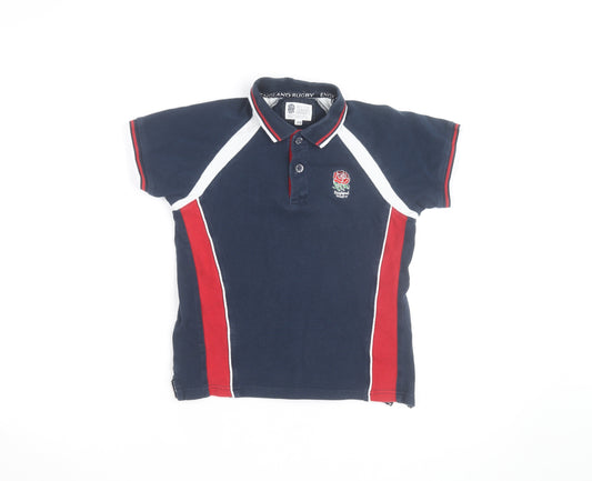 England Rugby Boys Blue Polo Shirt 9-10 Years Cotton Embroidered Sports Top