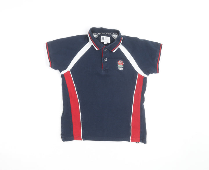 England Rugby Boys Blue Polo Shirt 9-10 Years Cotton Embroidered Sports Top